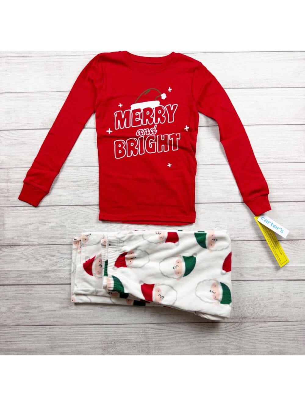 Carter's Kids Merry Bright Pajama Set Santa Print Red White NWT 10